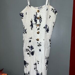 Arizona Jean Company White Maxi Dress with Navy Floral Print